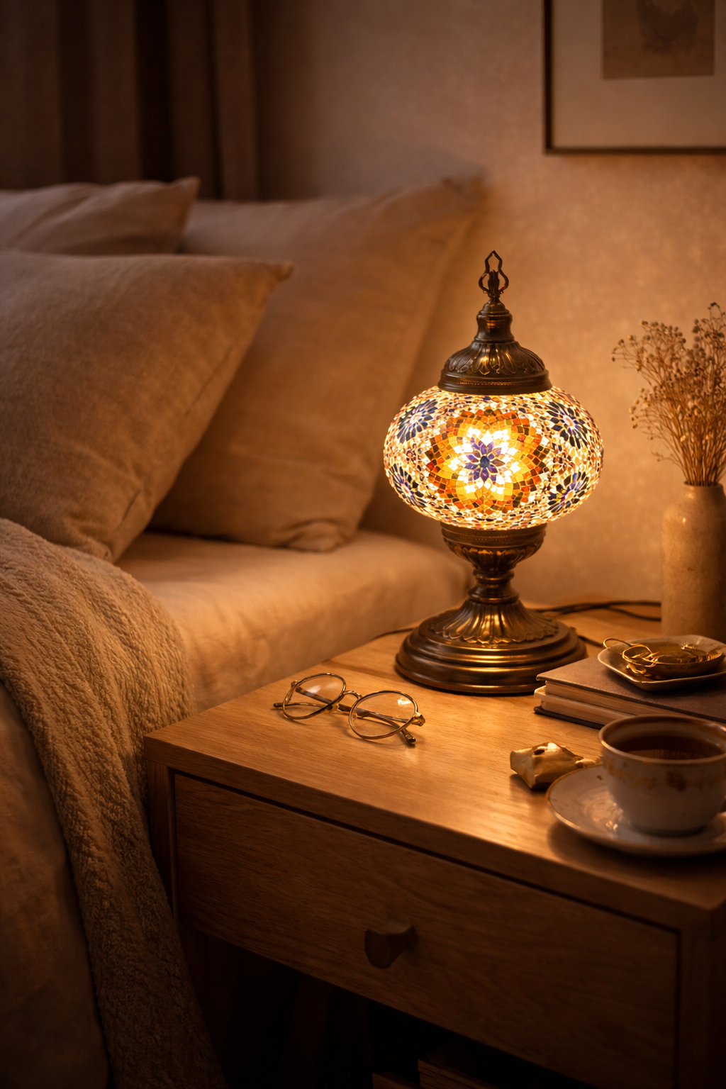 Lámpara turca mosaico encendida
